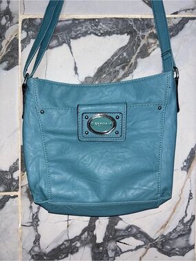 Rosetti Teal Crossbody Bag with Logo Plaque In Excellent Condition